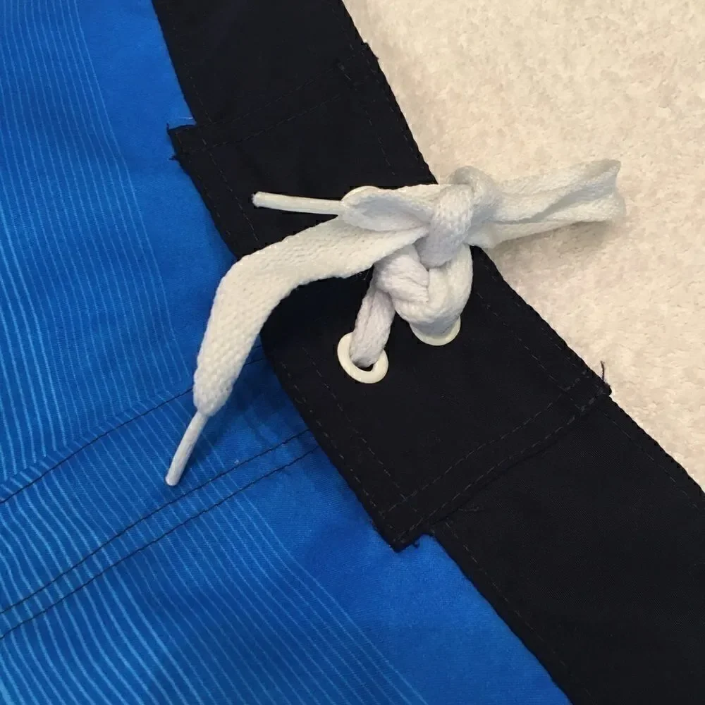 Ocean Pacific Medium swim shorts blue black trunks good condition tie at waist